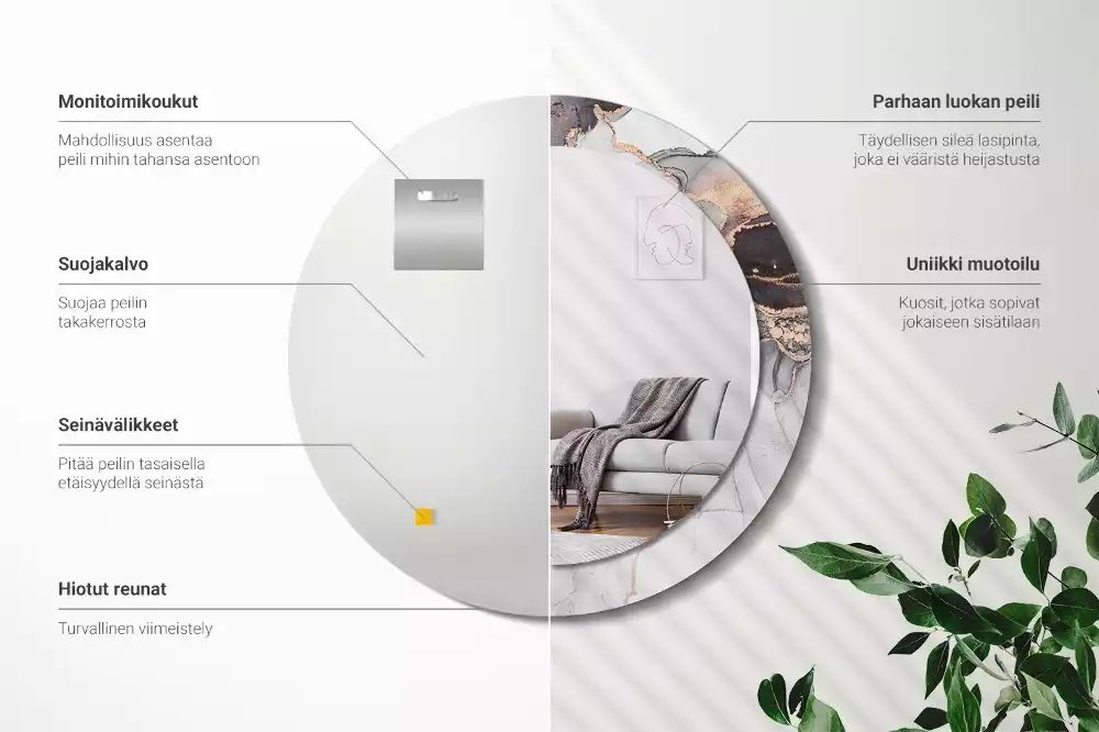 Oglindă rotundă ramă cu imprimeu Marmură abstractă