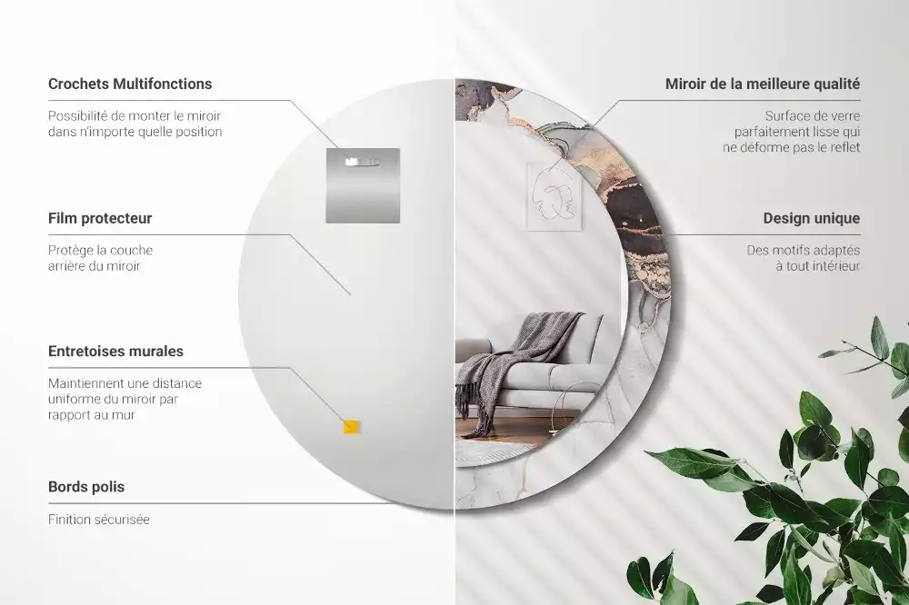 Oglindă rotundă ramă cu imprimeu Marmură abstractă