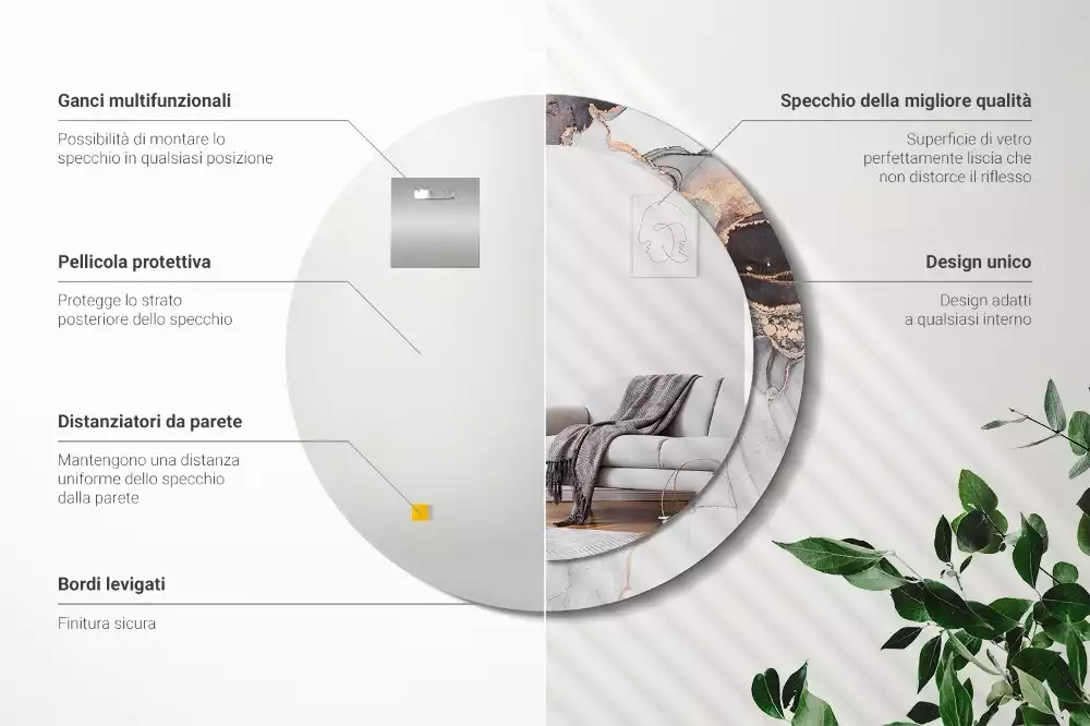 Oglindă rotundă ramă cu imprimeu Marmură abstractă