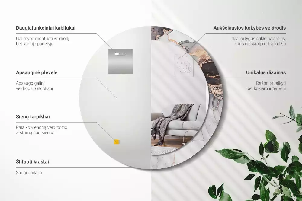 Oglindă rotundă ramă cu imprimeu Marmură abstractă