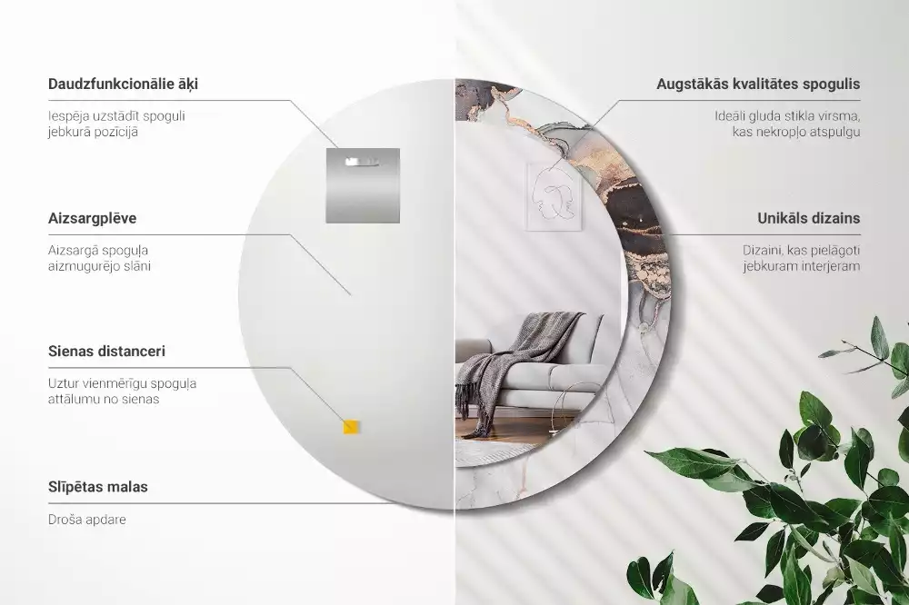 Oglindă rotundă ramă cu imprimeu Marmură abstractă