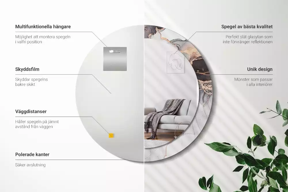 Oglindă rotundă ramă cu imprimeu Marmură abstractă