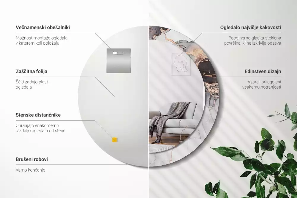 Oglindă rotundă ramă cu imprimeu Marmură abstractă