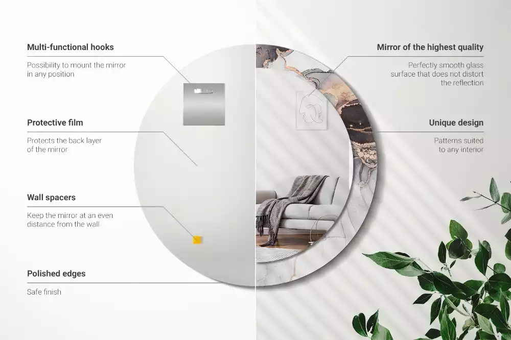 Oglindă rotundă ramă cu imprimeu Marmură abstractă