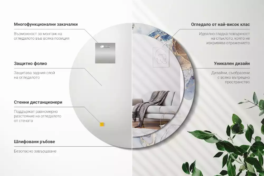 Oglindă rotundă ramă cu imprimeu Artă abstractă