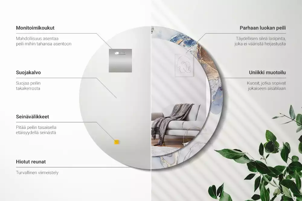 Oglindă rotundă ramă cu imprimeu Artă abstractă