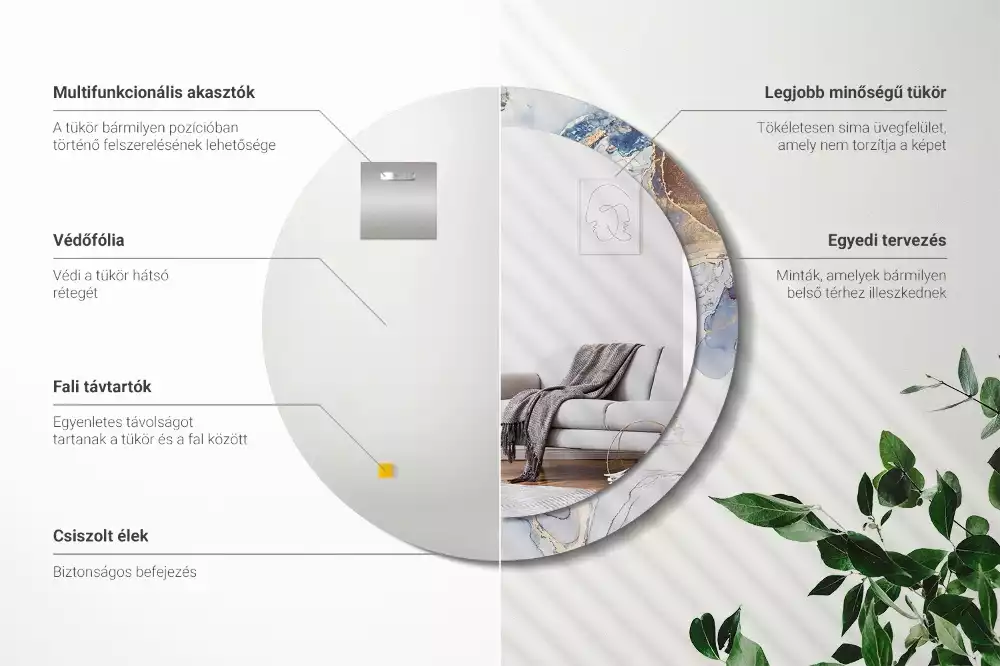 Oglindă rotundă ramă cu imprimeu Artă abstractă