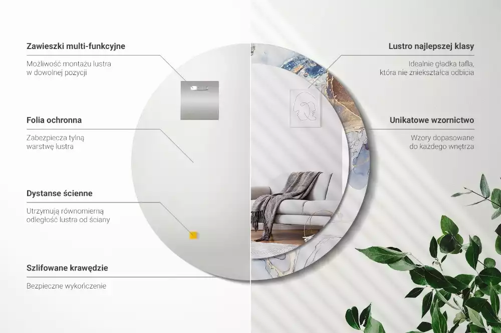 Oglindă rotundă ramă cu imprimeu Artă abstractă