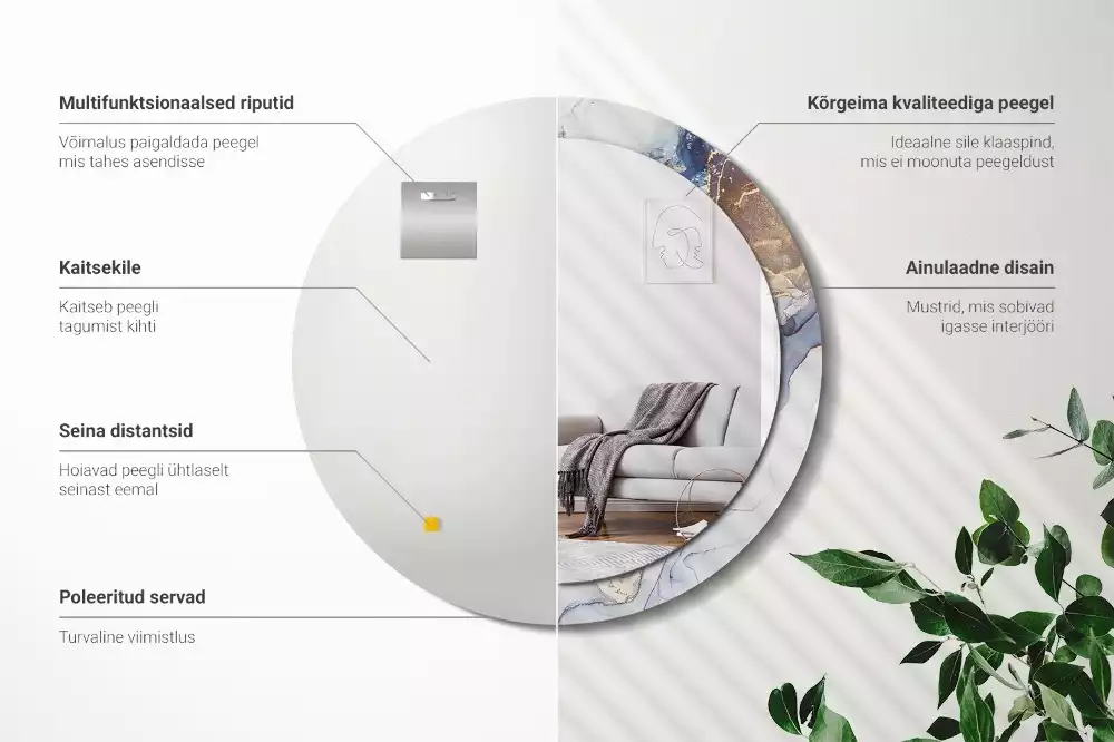 Oglindă rotundă ramă cu imprimeu Artă abstractă