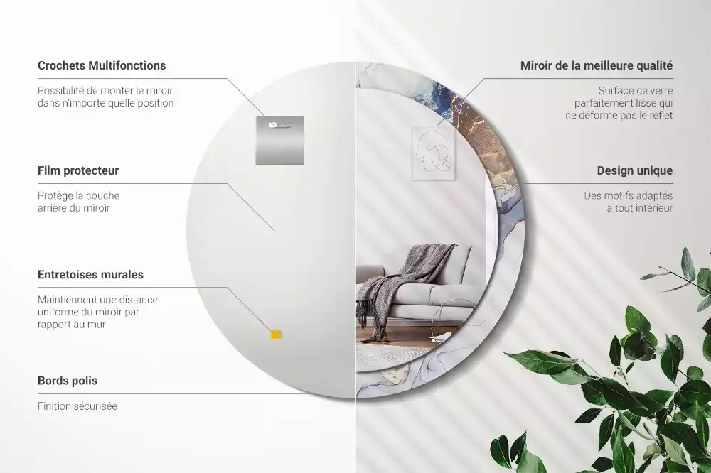 Oglindă rotundă ramă cu imprimeu Artă abstractă