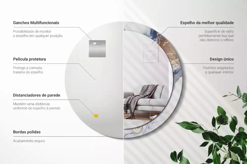 Oglindă rotundă ramă cu imprimeu Artă abstractă