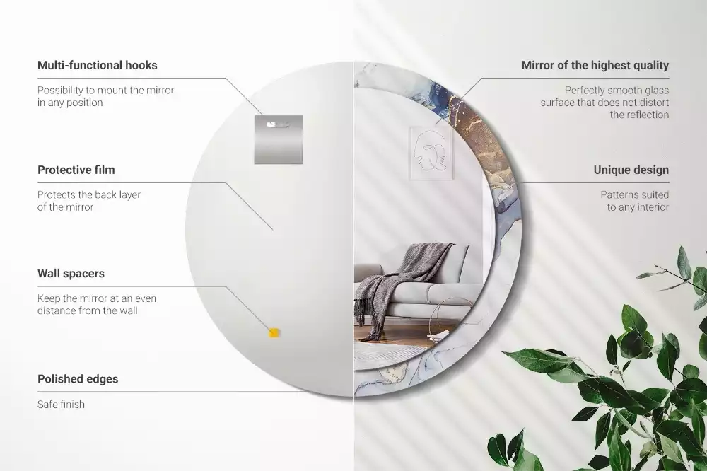 Oglindă rotundă ramă cu imprimeu Artă abstractă