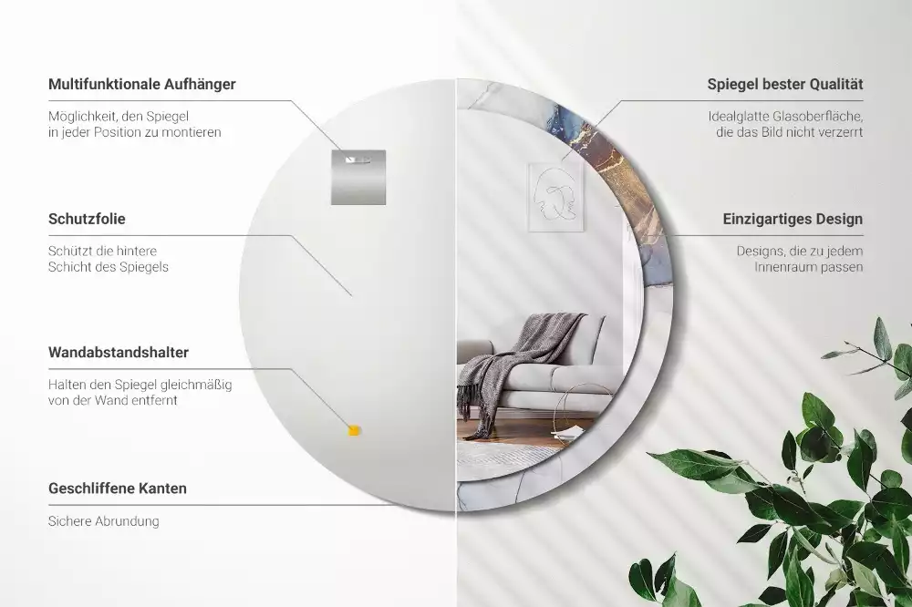 Oglindă rotundă ramă cu imprimeu Artă abstractă