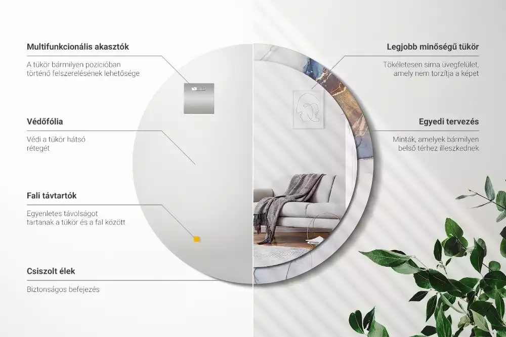 Oglindă rotundă ramă cu imprimeu Artă abstractă