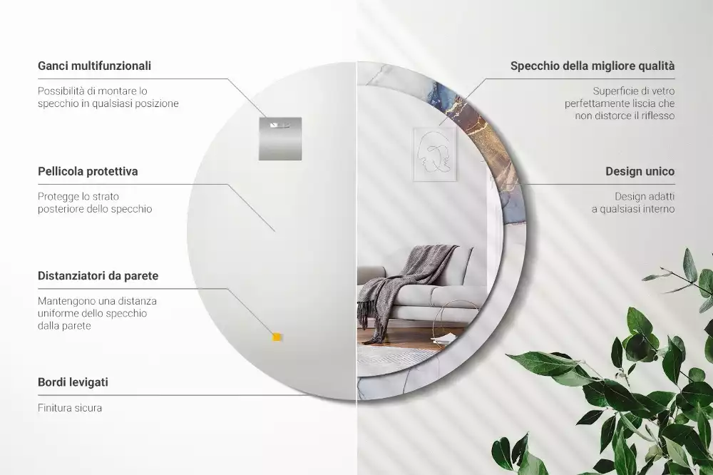 Oglindă rotundă ramă cu imprimeu Artă abstractă