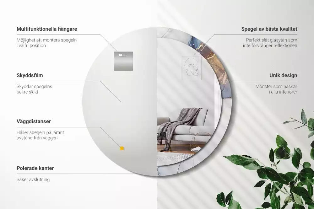 Oglindă rotundă ramă cu imprimeu Artă abstractă