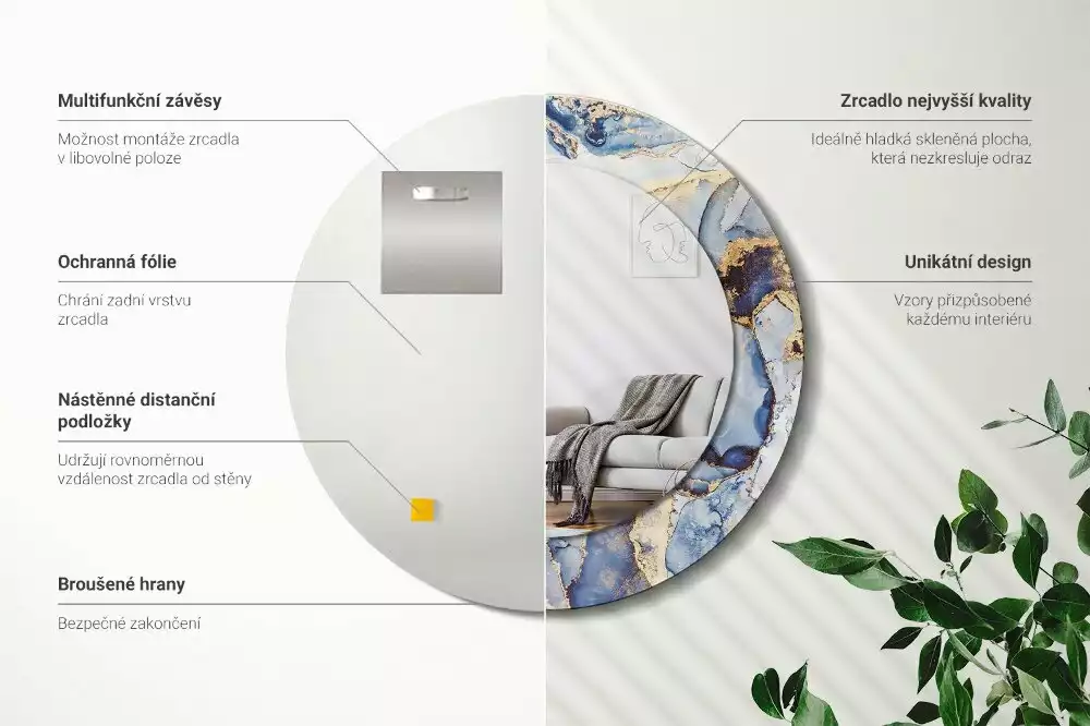 Oglindă rotundă ramă cu imprimeu Artă abstractă