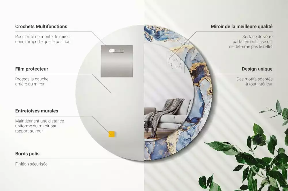 Oglindă rotundă ramă cu imprimeu Artă abstractă