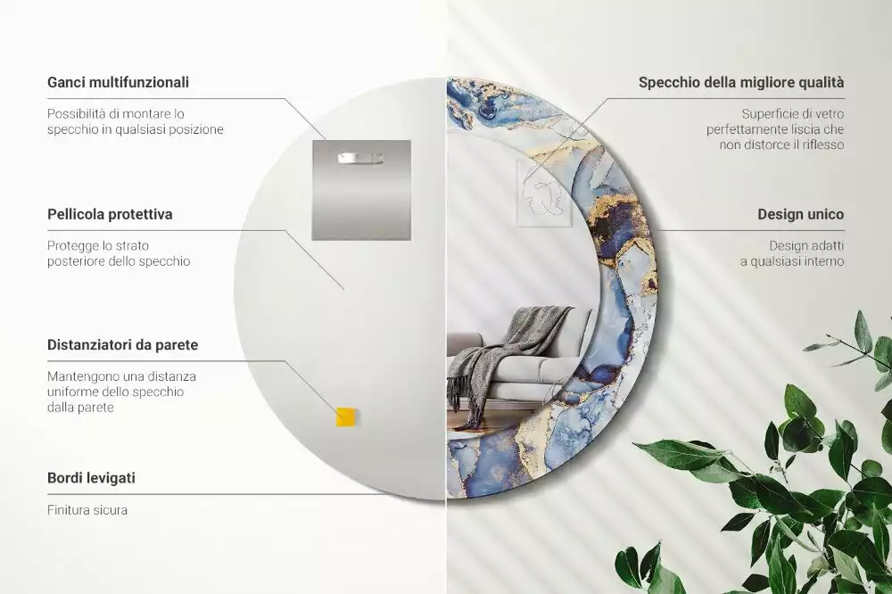 Oglindă rotundă ramă cu imprimeu Artă abstractă