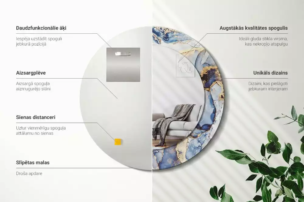 Oglindă rotundă ramă cu imprimeu Artă abstractă