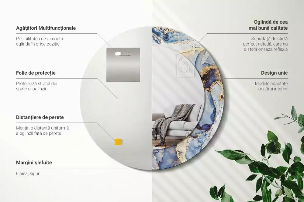 Oglindă rotundă ramă cu imprimeu Artă abstractă