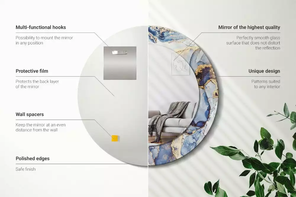 Oglindă rotundă ramă cu imprimeu Artă abstractă