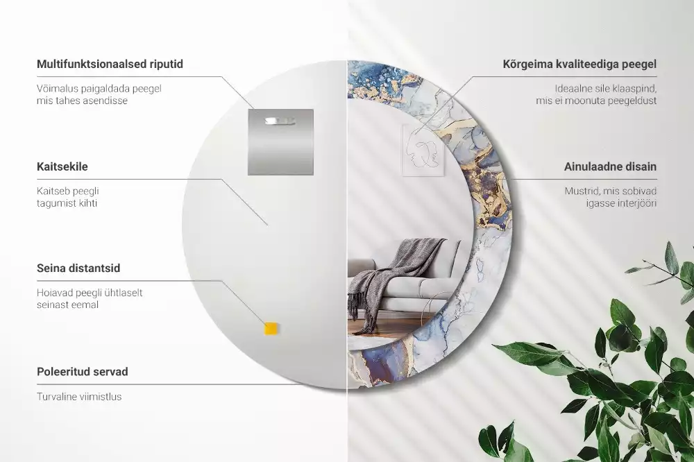 Oglindă rotundă ramă cu imprimeu Artă abstractă