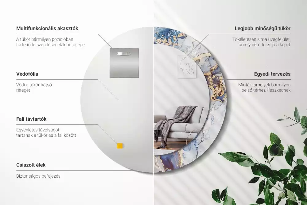 Oglindă rotundă ramă cu imprimeu Artă abstractă