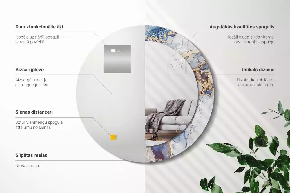 Oglindă rotundă ramă cu imprimeu Artă abstractă