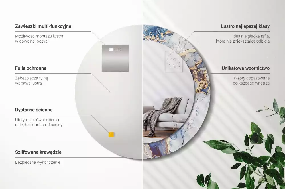 Oglindă rotundă ramă cu imprimeu Artă abstractă