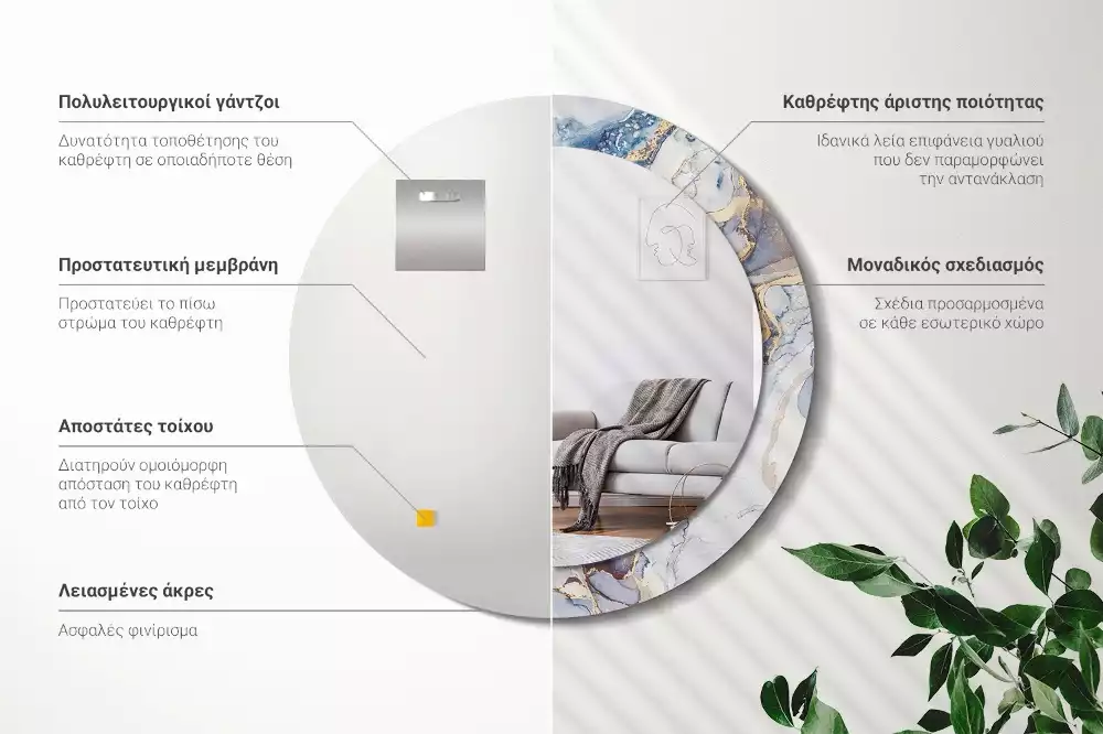 Oglindă rotundă ramă cu imprimeu Artă abstractă