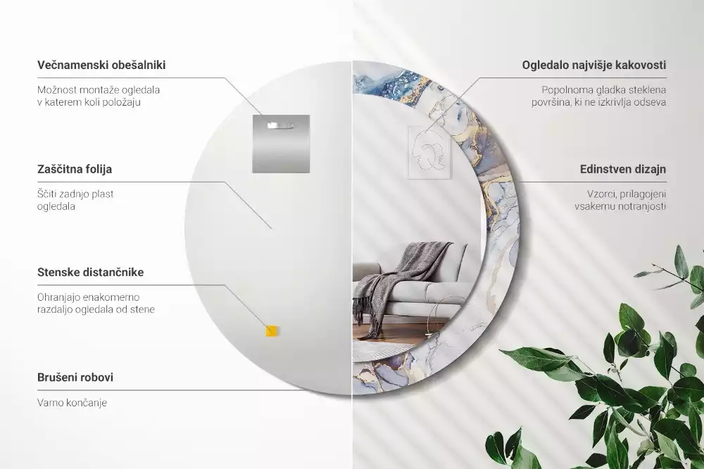 Oglindă rotundă ramă cu imprimeu Artă abstractă