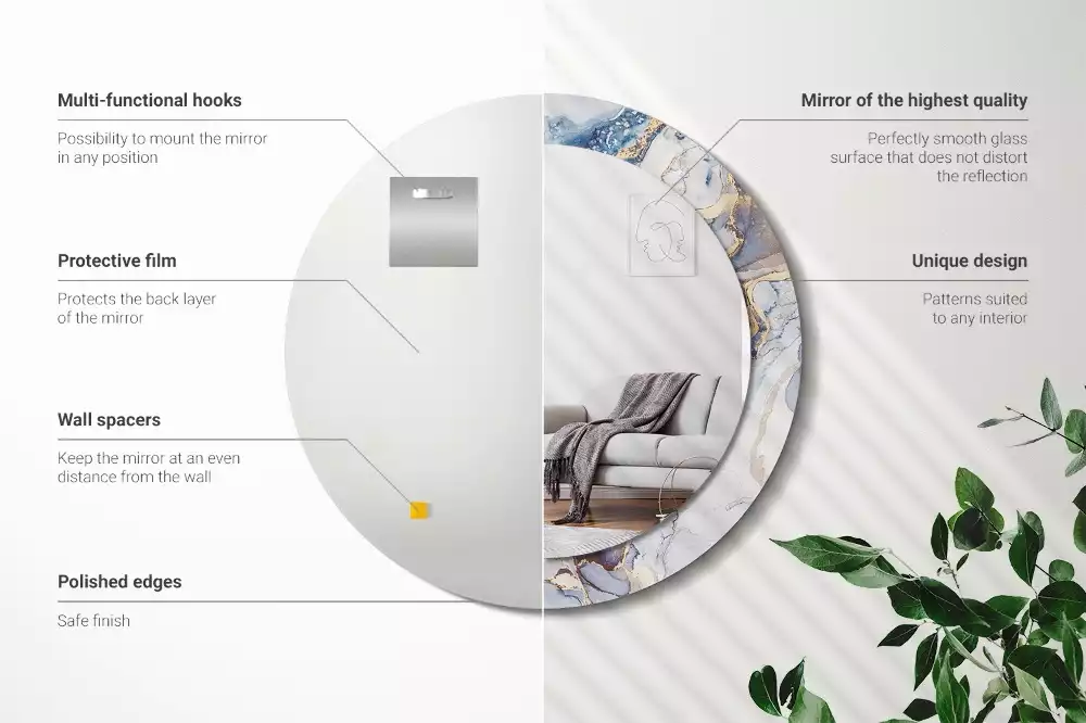 Oglindă rotundă ramă cu imprimeu Artă abstractă