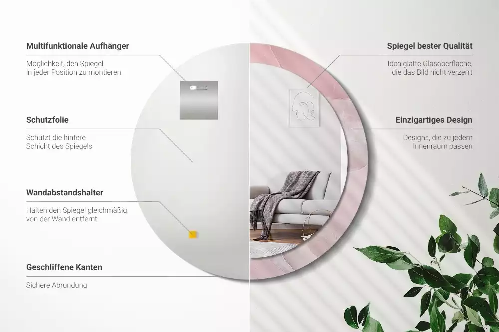 Oglindă rotundă ramă cu imprimeu Piatră roz