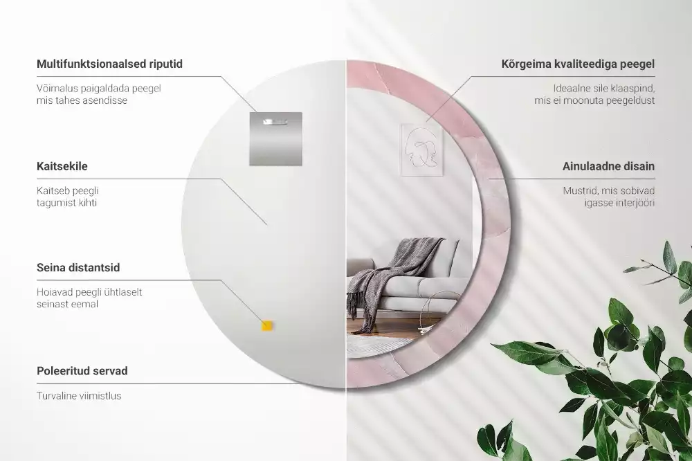 Oglindă rotundă ramă cu imprimeu Piatră roz