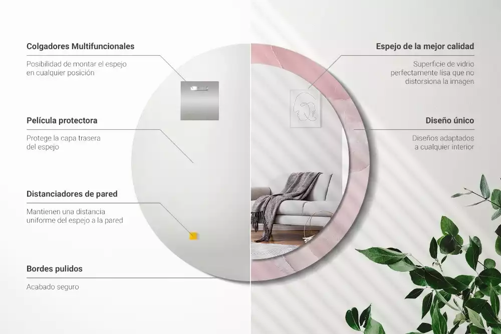 Oglindă rotundă ramă cu imprimeu Piatră roz