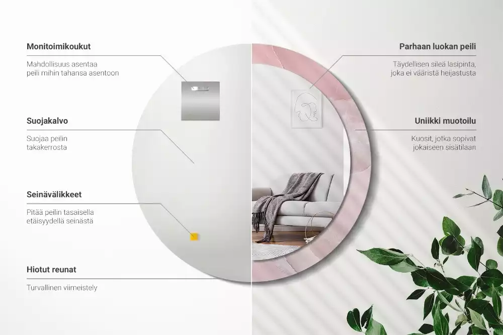 Oglindă rotundă ramă cu imprimeu Piatră roz