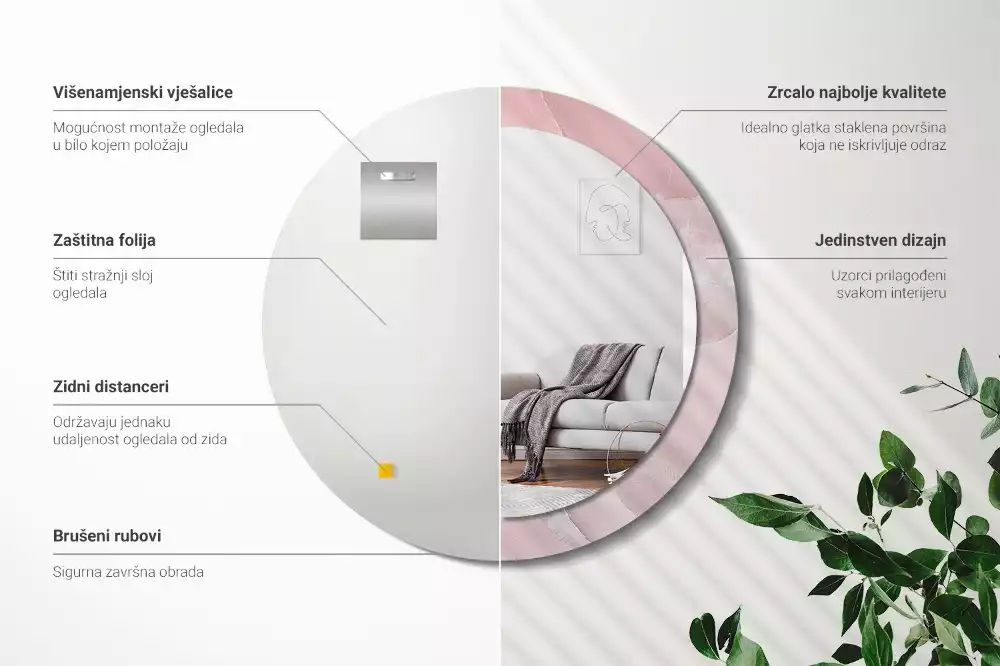 Oglindă rotundă ramă cu imprimeu Piatră roz