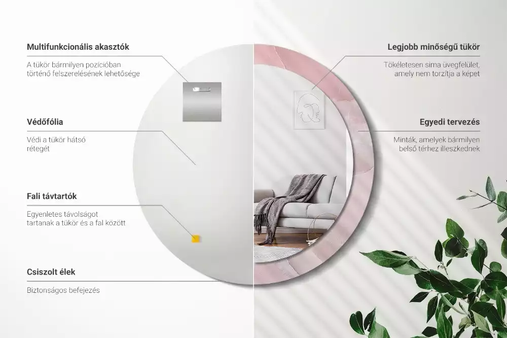 Oglindă rotundă ramă cu imprimeu Piatră roz