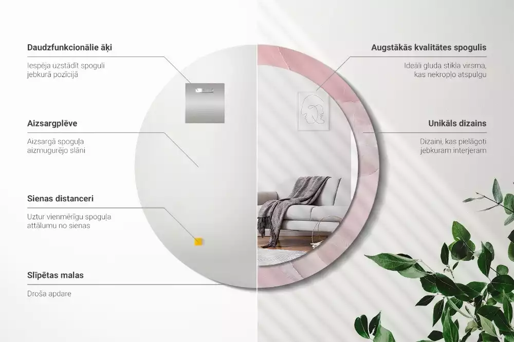 Oglindă rotundă ramă cu imprimeu Piatră roz