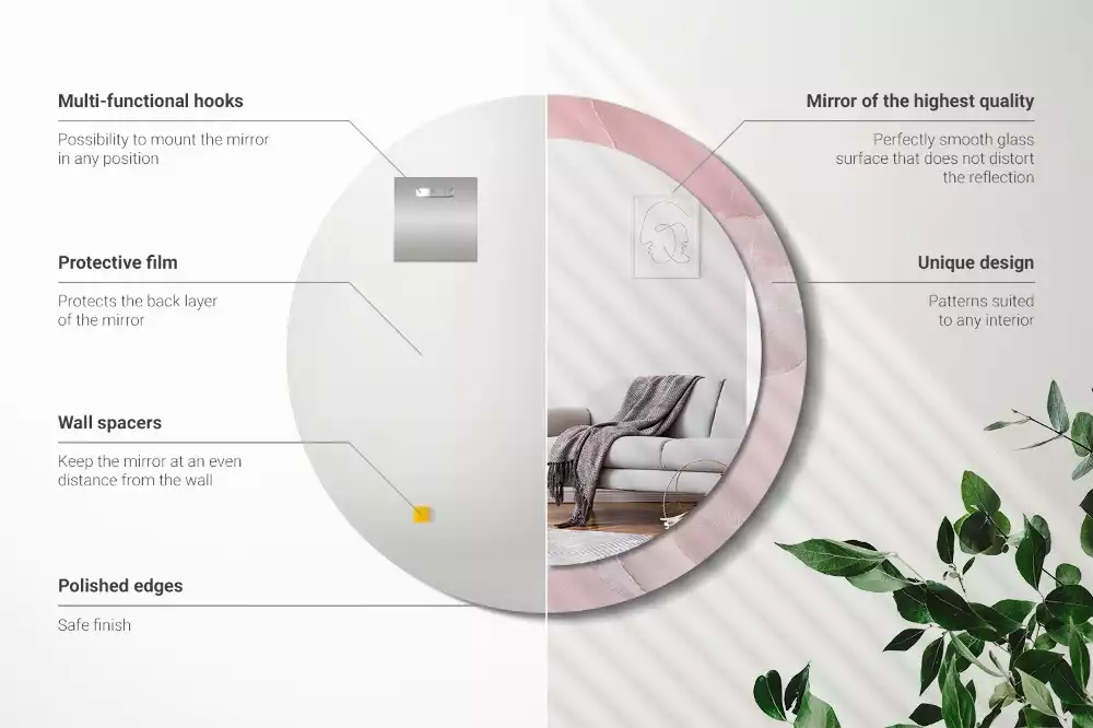 Oglindă rotundă ramă cu imprimeu Piatră roz