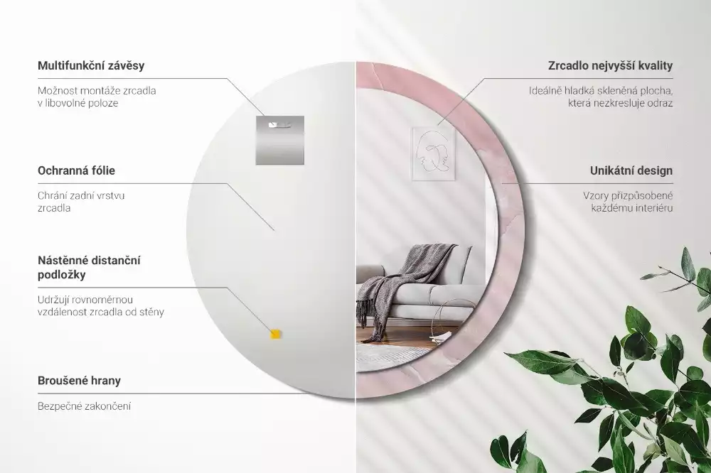 Oglindă rotundă ramă cu imprimeu Piatră roz