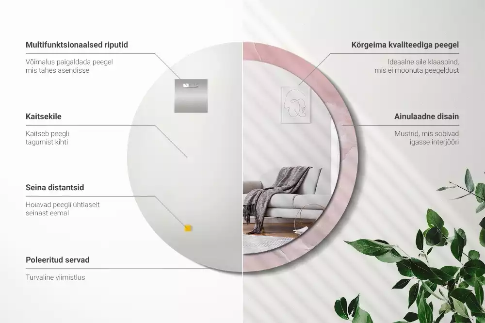 Oglindă rotundă ramă cu imprimeu Piatră roz