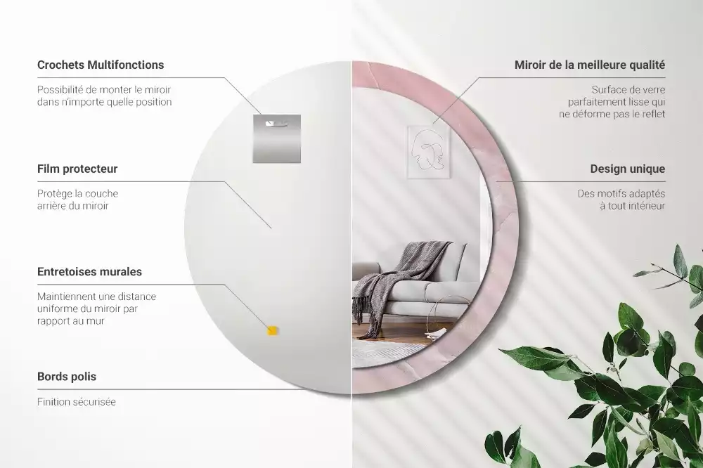 Oglindă rotundă ramă cu imprimeu Piatră roz