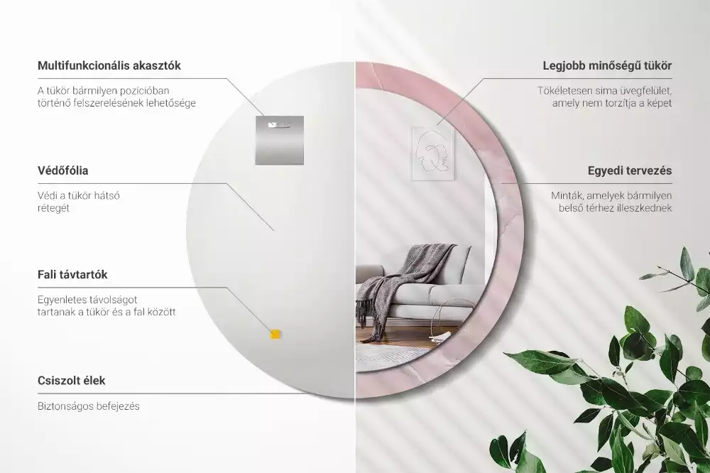 Oglindă rotundă ramă cu imprimeu Piatră roz