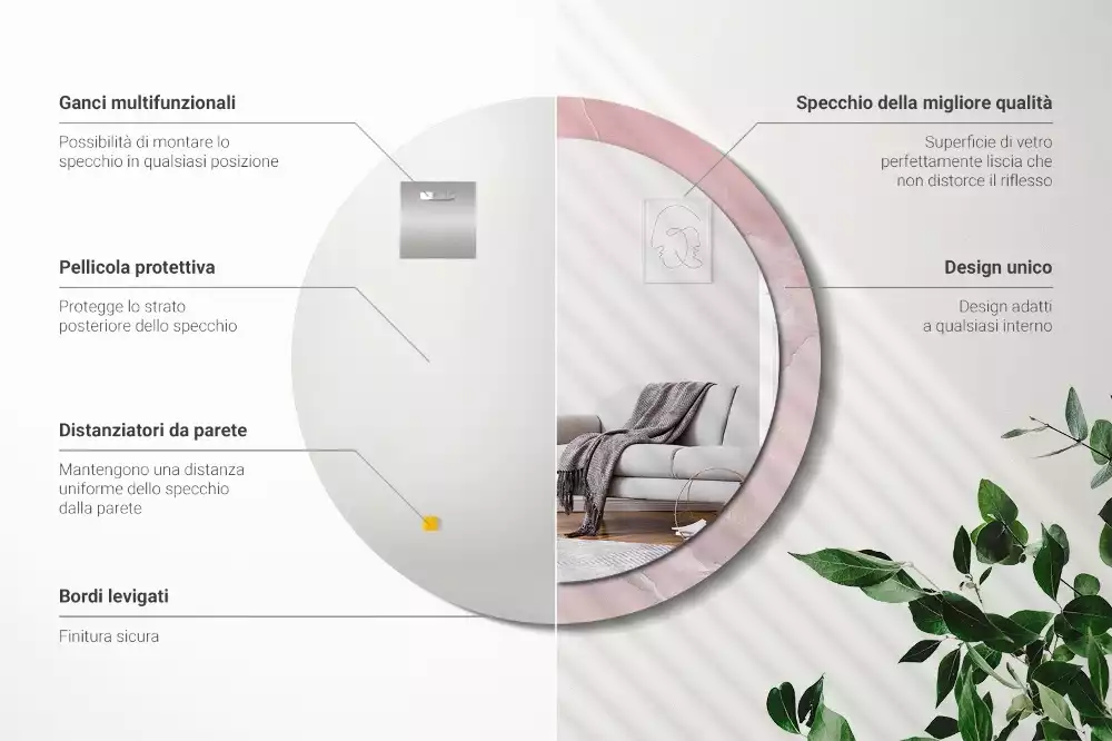 Oglindă rotundă ramă cu imprimeu Piatră roz