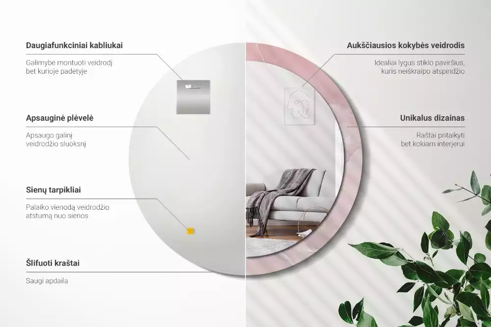 Oglindă rotundă ramă cu imprimeu Piatră roz