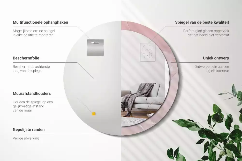 Oglindă rotundă ramă cu imprimeu Piatră roz