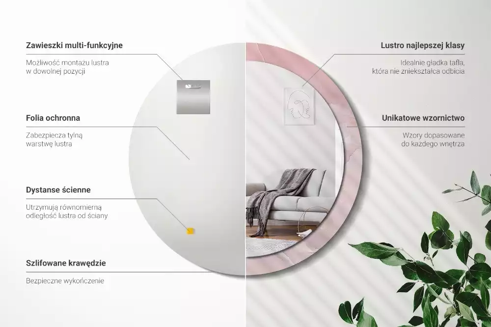 Oglindă rotundă ramă cu imprimeu Piatră roz