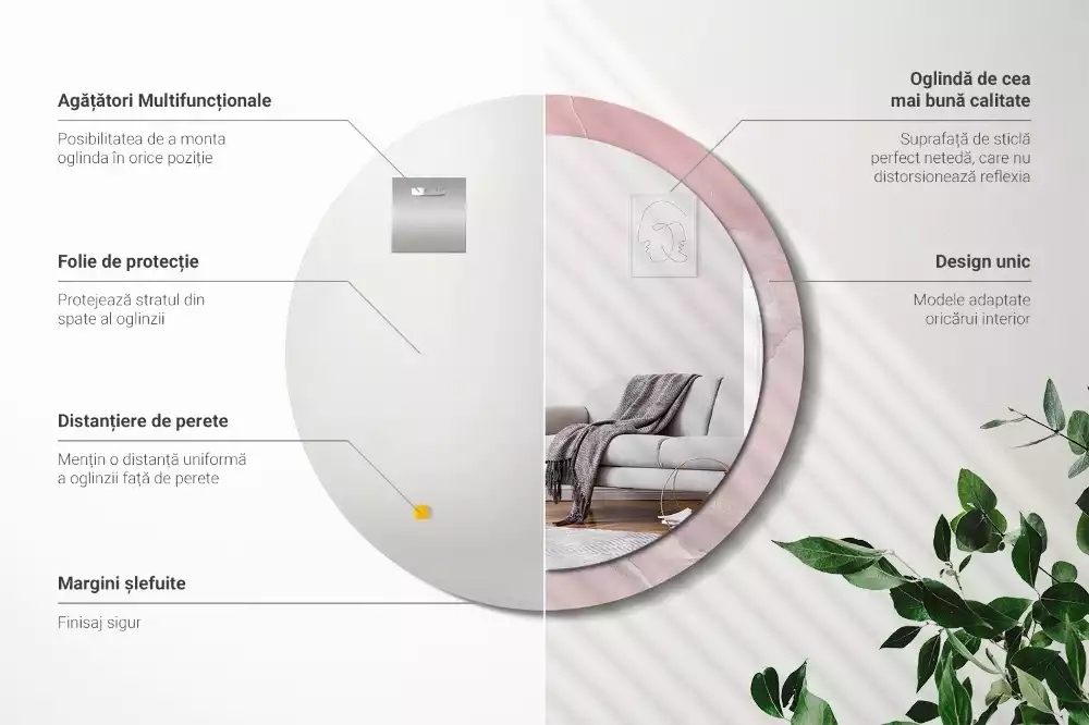 Oglindă rotundă ramă cu imprimeu Piatră roz